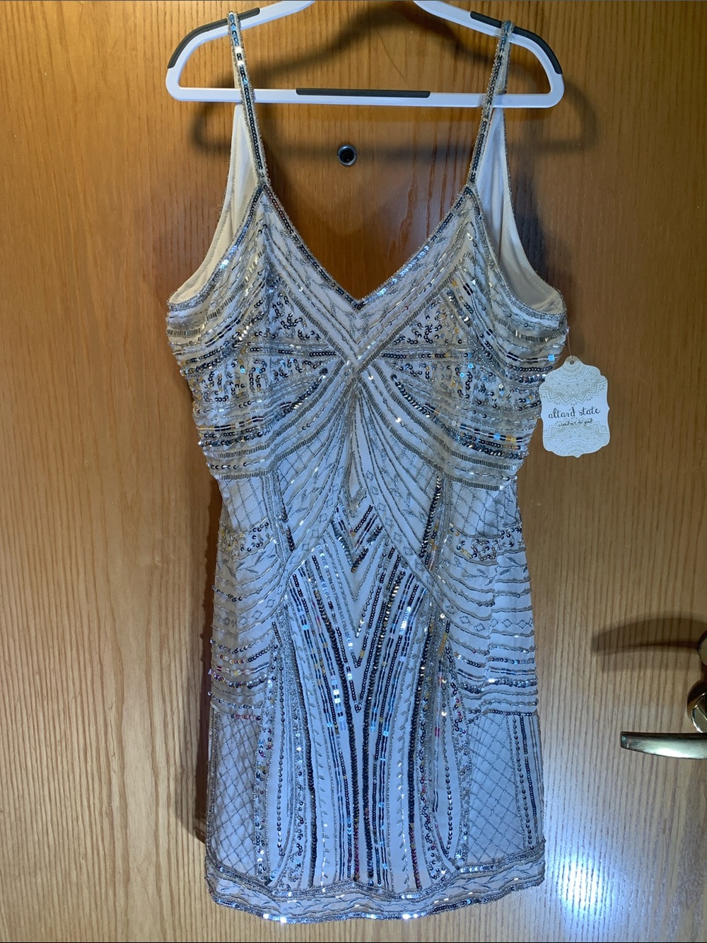New! Altar’d State Ivory Mini Dress with Sequin Detailing Size M